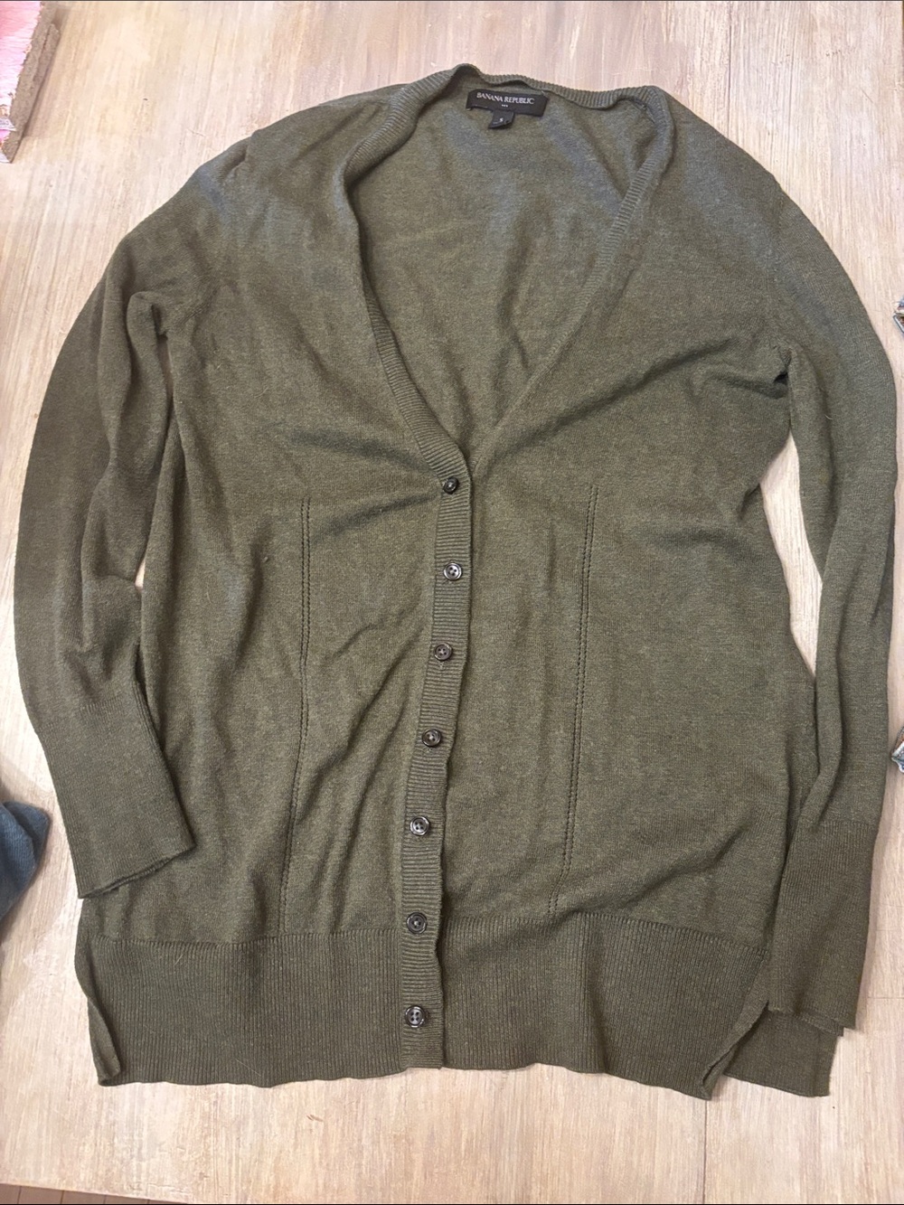 Banana Republic Olive Button-Up V-Neck Cardigan